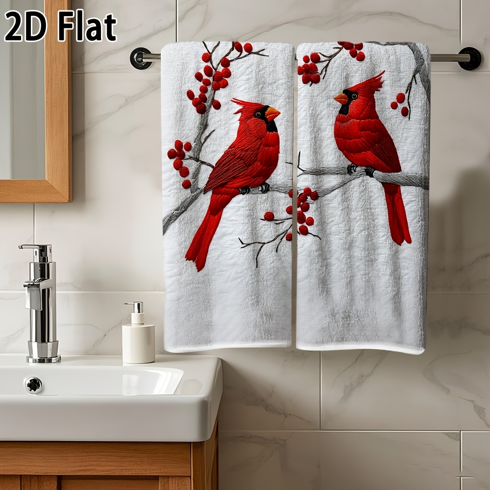 TEMU 2d Flat, Red Bird On Branch Microfiber Hand Towel - Soft Suitable For Face, Hands, Car Cleaning & Dishwashing, Rectangular Suitable For Golf,