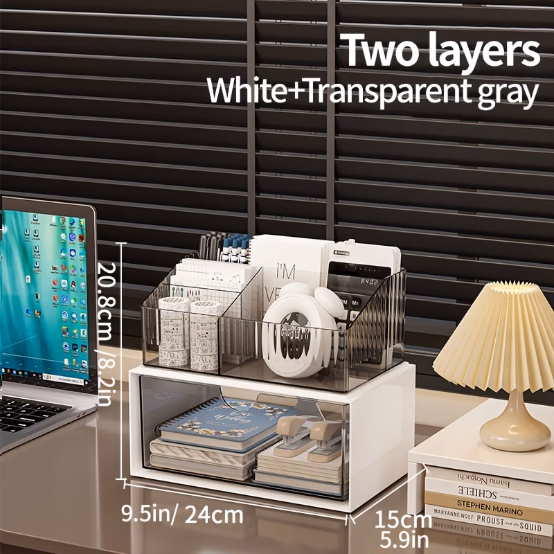 versatile use large capacity desk organizer with drawer multi layer transparent storage box for office supplies back to school organization Product details 1