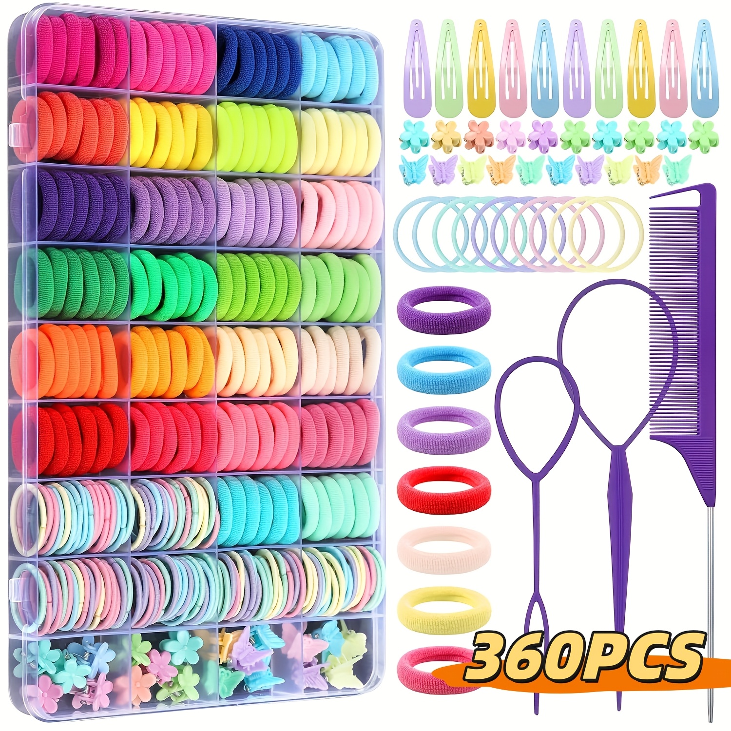 TEMU 360pcs Elastic Hair Tie Hair End Tool Hair Clip Flower Hair Clip, Hair Accessories, Hair Accessories For Women, Hair Accessories For Men