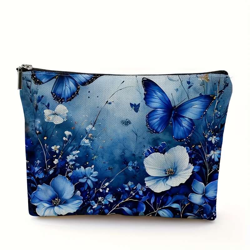 

Jit 1pc Blue Butterfly Flower Makeup Bag, Cosmetic Bag Lipstick Small Items Zip Pouch, Women's Gift, Stationery Bag, Elegant Floral Design, Travel Organizer Accessory 6.7inch X 9.9inch