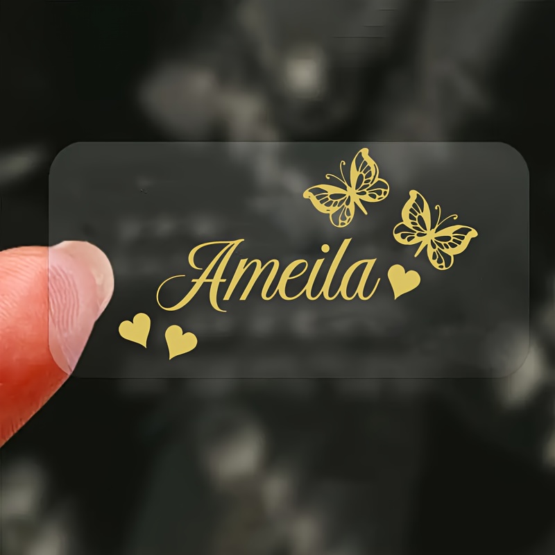 

50 Customized Carbon Golden Rectangular Labels, Clear Waterproof Name Stickers - Stickers, Stickers 40x30mm