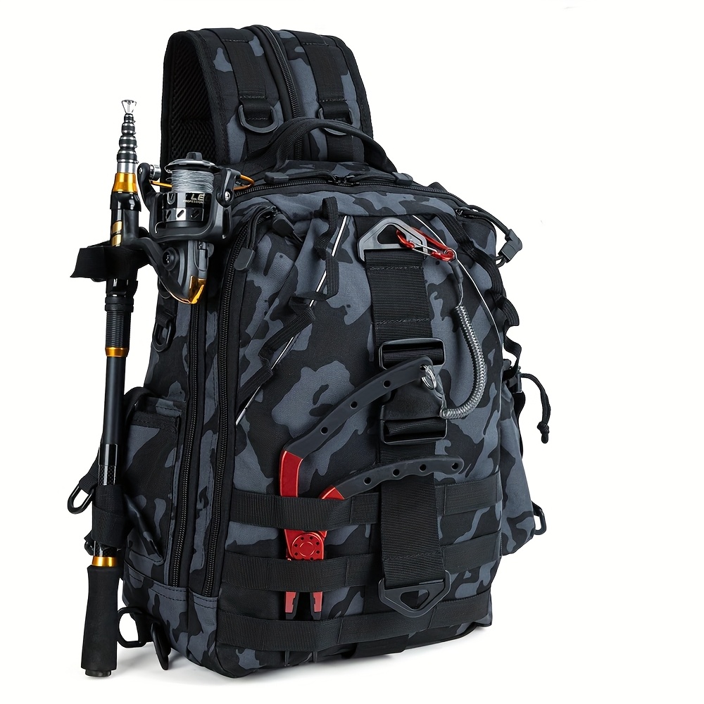 TEMU Night Cat Fishing Tackle Backpack: Fly Fishing Sling Bag With Rod Holder Shoulder Storage