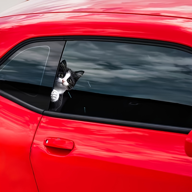 cute cat peeking window decal kitten peeking through glass sticker cute cartoon style animation print window sticker vinyl sticker suitable for windows cars trucks doors toilets laptops