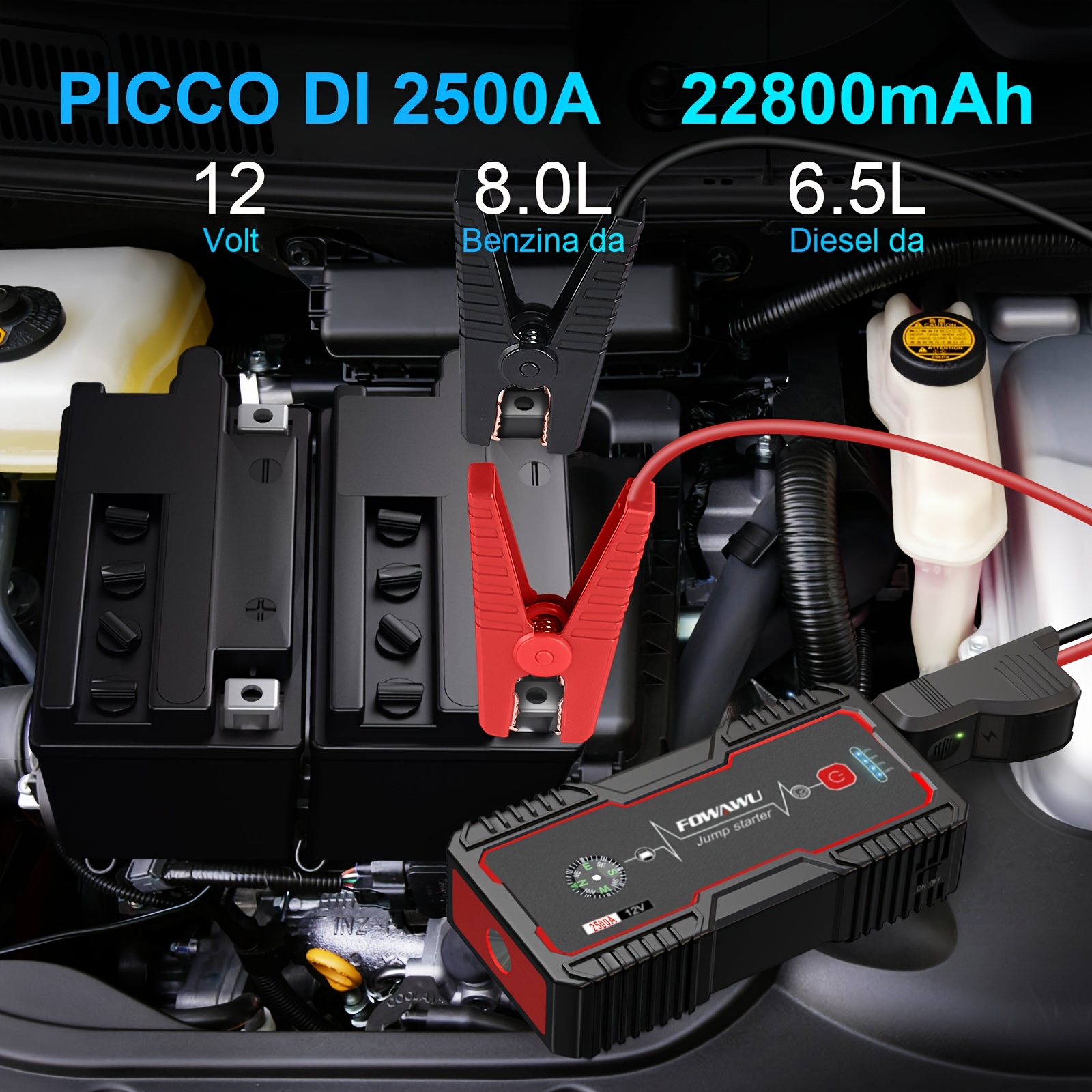 Avviatore Batteria Auto, 7000A Avviatore Di Emergenza Per Auto/Moto (Fino A 9.0L Gas/8.5L Diesel) 12V Booster Avviamento Con Cavi Avviamento, Luce LED, Custodia Di Trasporto, Compatto