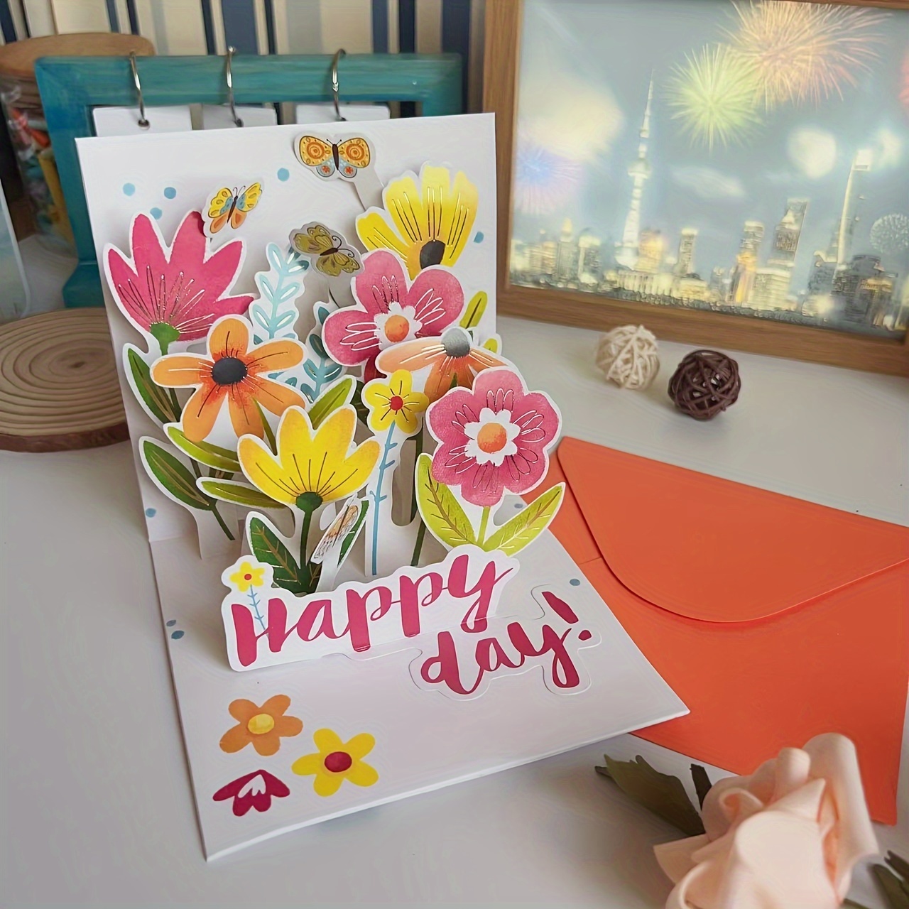 

1pc Handcrafted 3d Pop-up Flower Greeting Card - For Weddings, Valentine's, Birthdays, Anniversaries, Day - Multilingual For Anyone - Unique For All