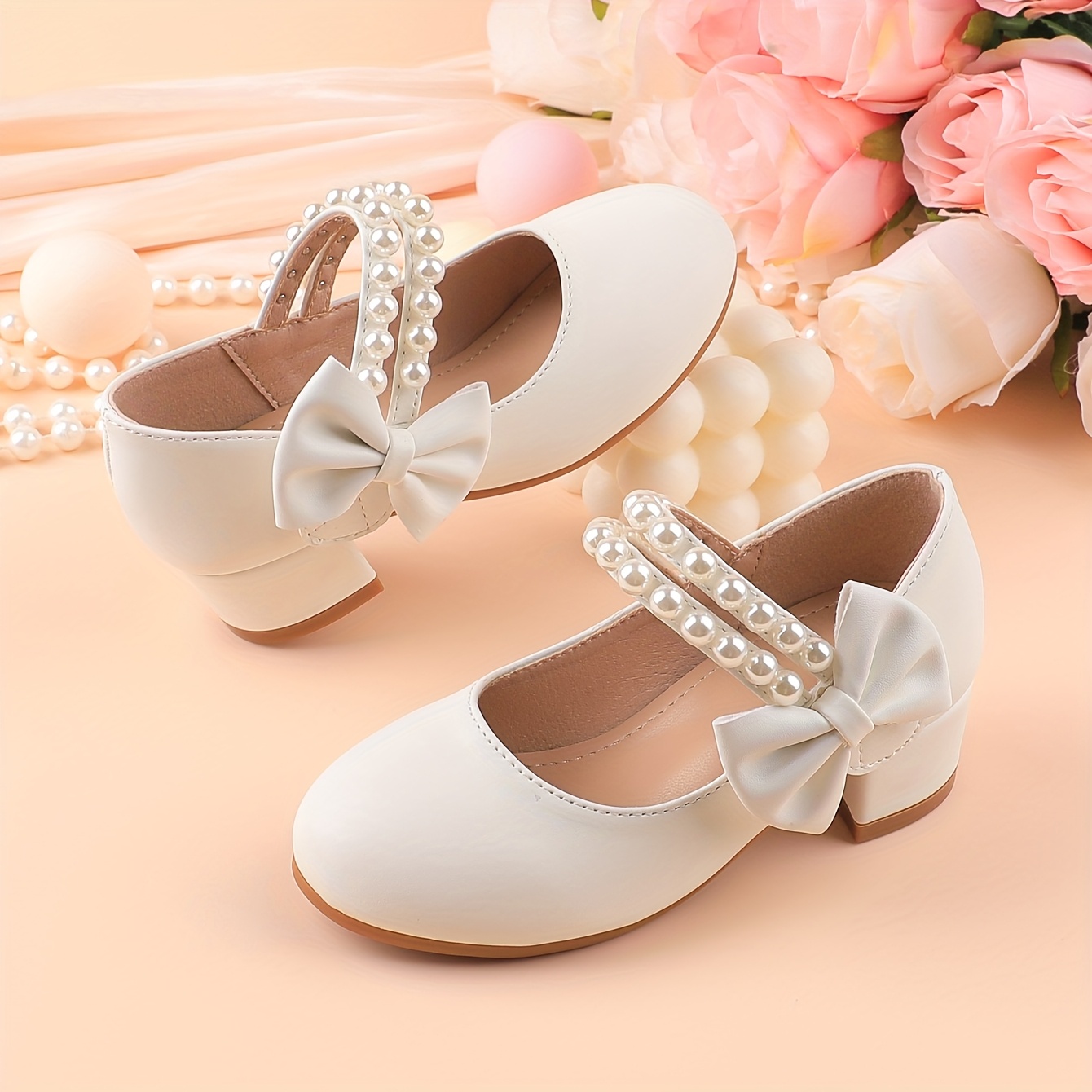 girls' fashion high heel princess shoes, sweet simple white shoes