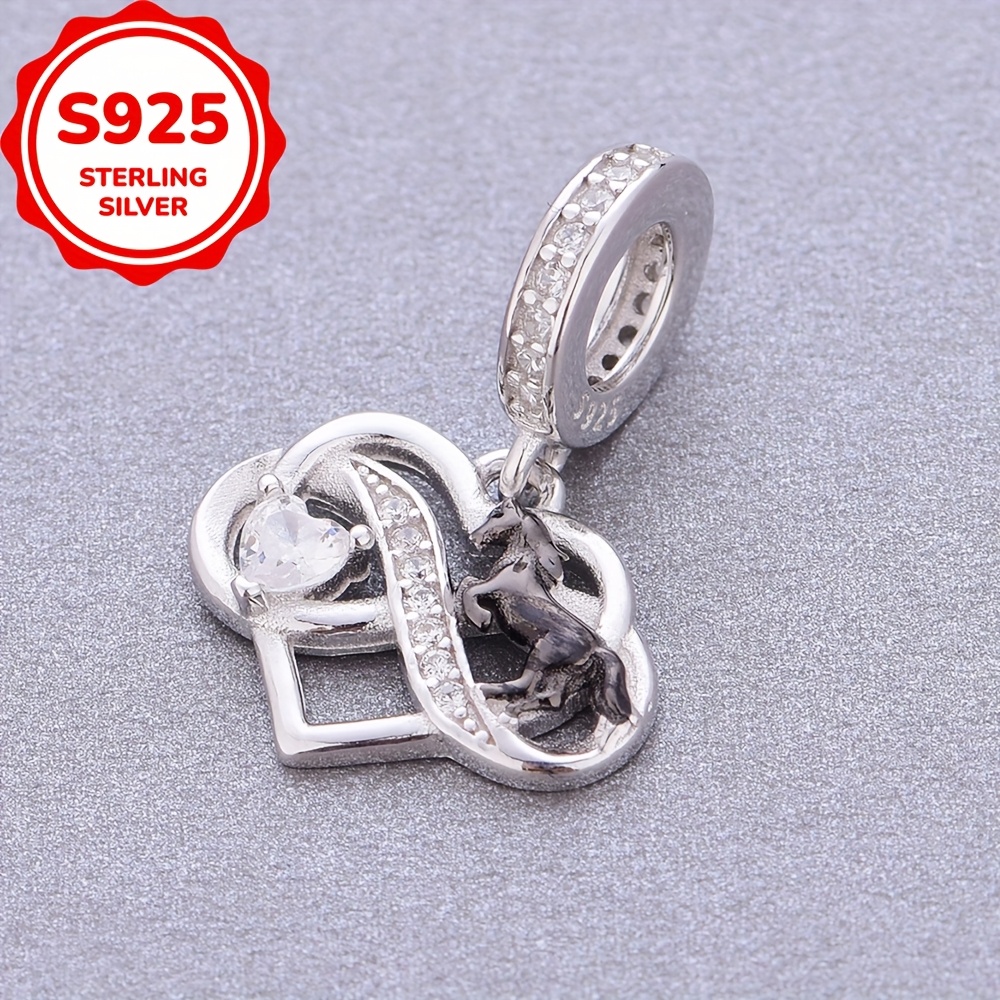 1pc 925 Sterling Silvery Running Infinite Talisman Heart Shaped Design Bracelet Or Necklace Charm Beads Making ( 1.72g)