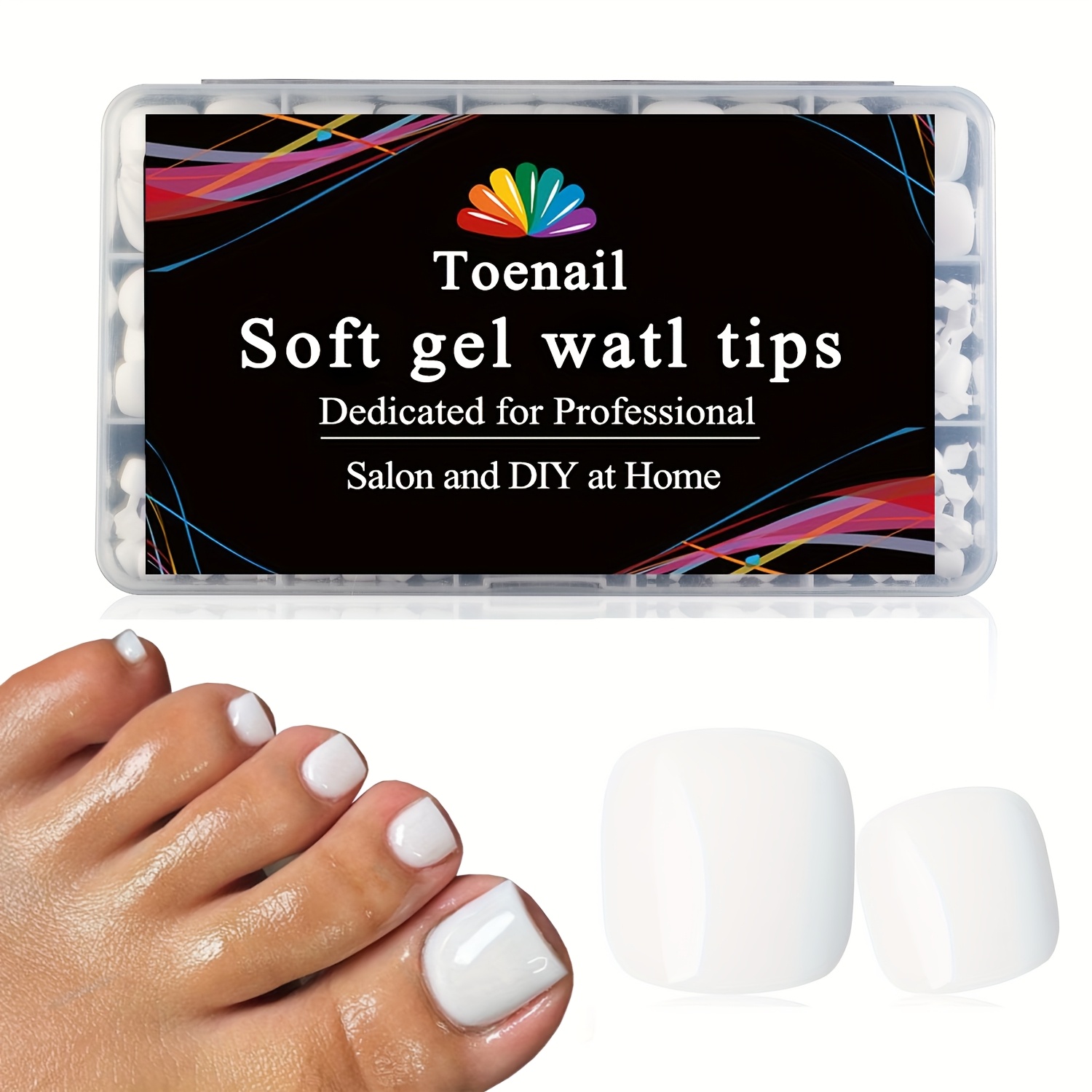 TEMU A Box Of 240 Soft Gel White Short Square Press-on Toenails, A Full Coverage Removable Toenail Set With 15 Size Options, Suitable For Women's And Casual Wear Toenail Decoration