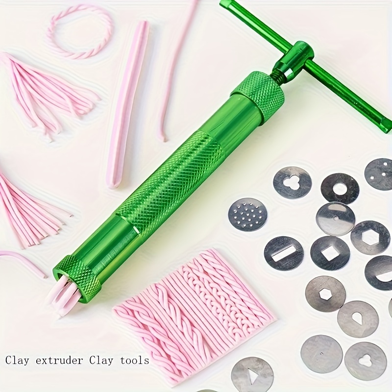 

Green Metal Clay Extruder Set With 20 Disc Designs - Manual Clay & Ceramics Tool For Diy Craft, Non-electric Sculpting, Mixing, And - Handheld Pottery Equipment Kit