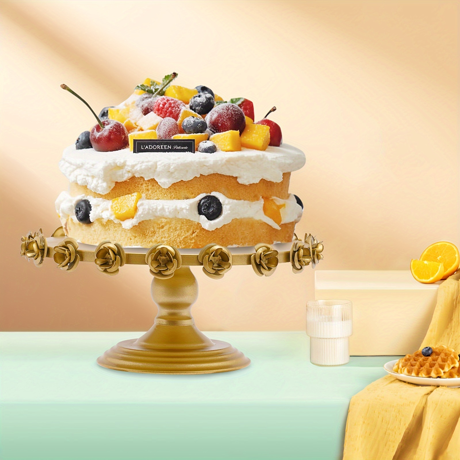 carbon steel golden round shape rose edge cake stand display Temu