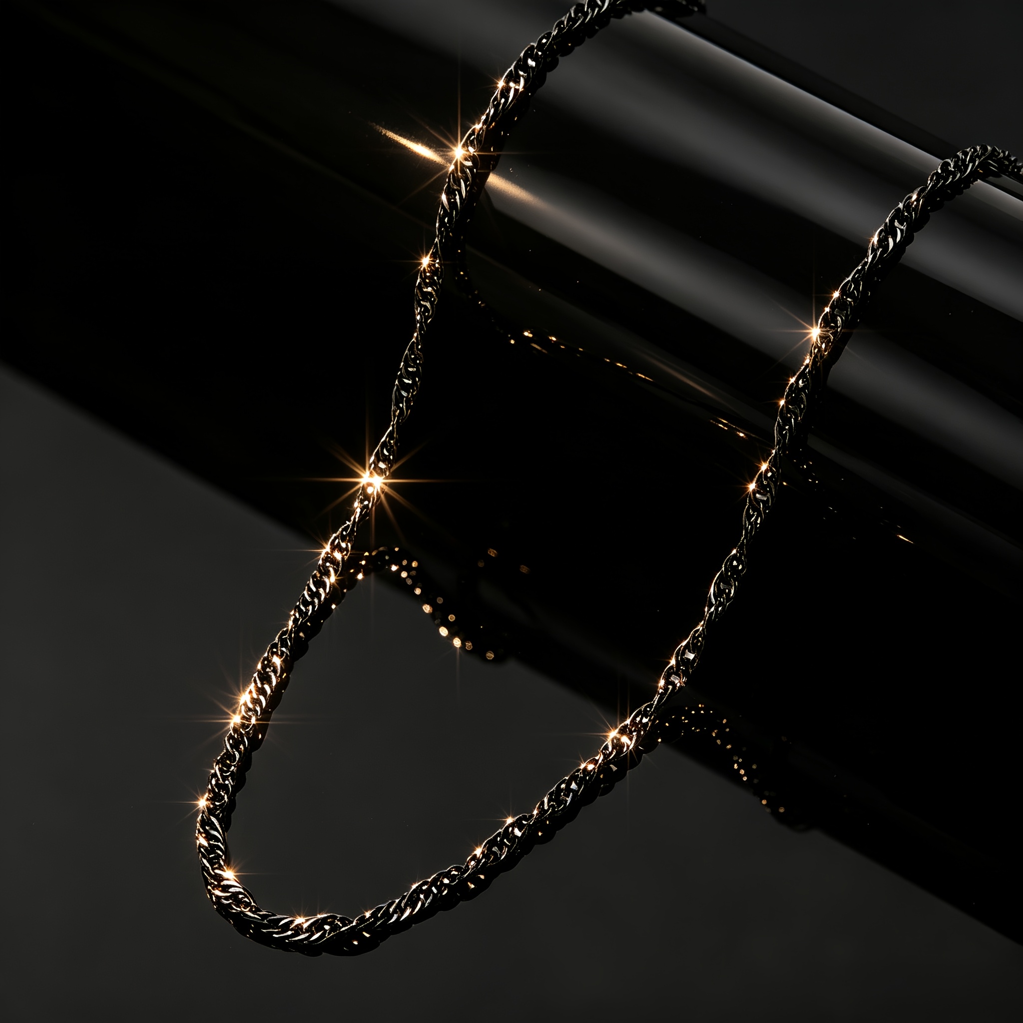 Trendy Black Twisted Rope Braid Chain Necklace