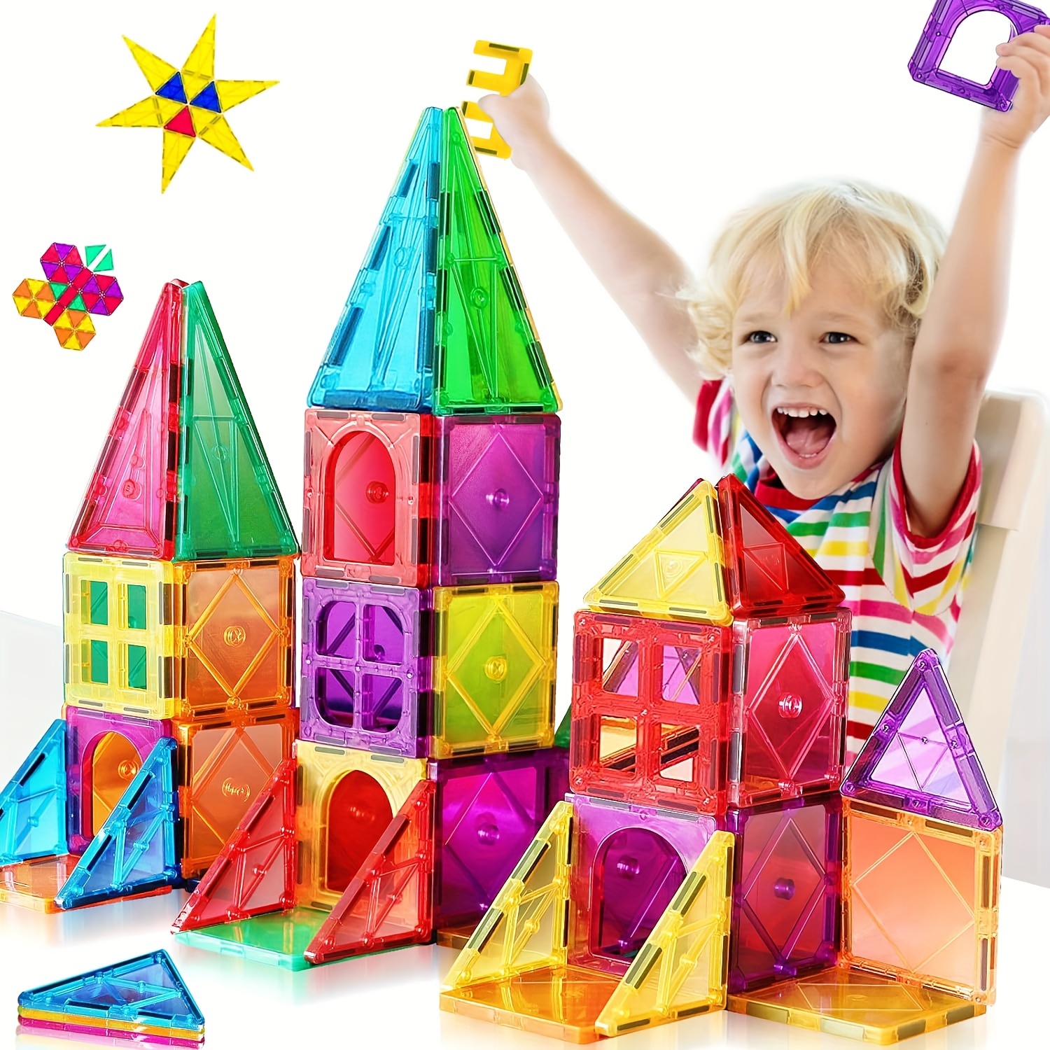 

Magnetic Building Blocks Toys, Magnetic Building Blocks Toys With Colorful Tiles, Suitable For And Over 3 Years Old Educational And Creative Birthday Gift