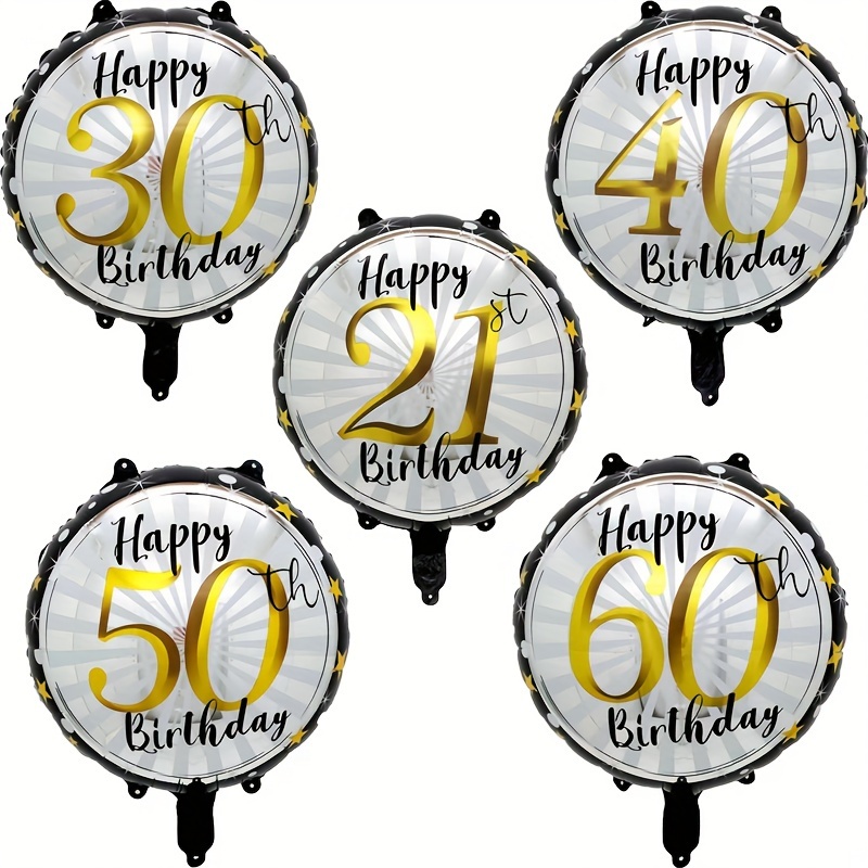 

5-pack Black & Golden Foil Birthday Balloons - 18" Round Numbers For Ages 21, 30, 40, 50, 60 - Perfect For Milestone Celebrations & Party Decor Happy Birthday Balloons Balloons For Birthday Party