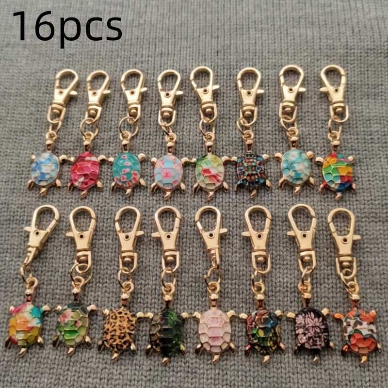 Image of 16pcs Alloy Drop Printed Turtle Keychain, Suitable For Bag, Wallet, Hanging Accessories, The For Gifts