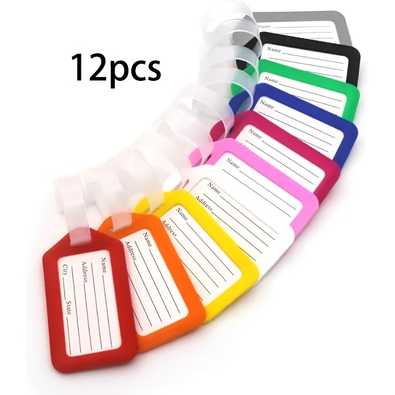 Image of 12 Assorted Color Luggage Tags. Luggage Tags And Tag Holders. Tag Holder Set For Marking - Durable And Long-lasting For Use On Items - Multi-functional Identification Tags