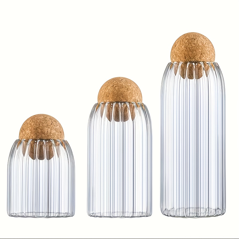 TEMU This Is A Set Of 3 Transparent Glass Jars With Cork Lids, Ideal For Keeping Spices, Coffee Beans, And Other Kitchen Items. Feature A Sealed