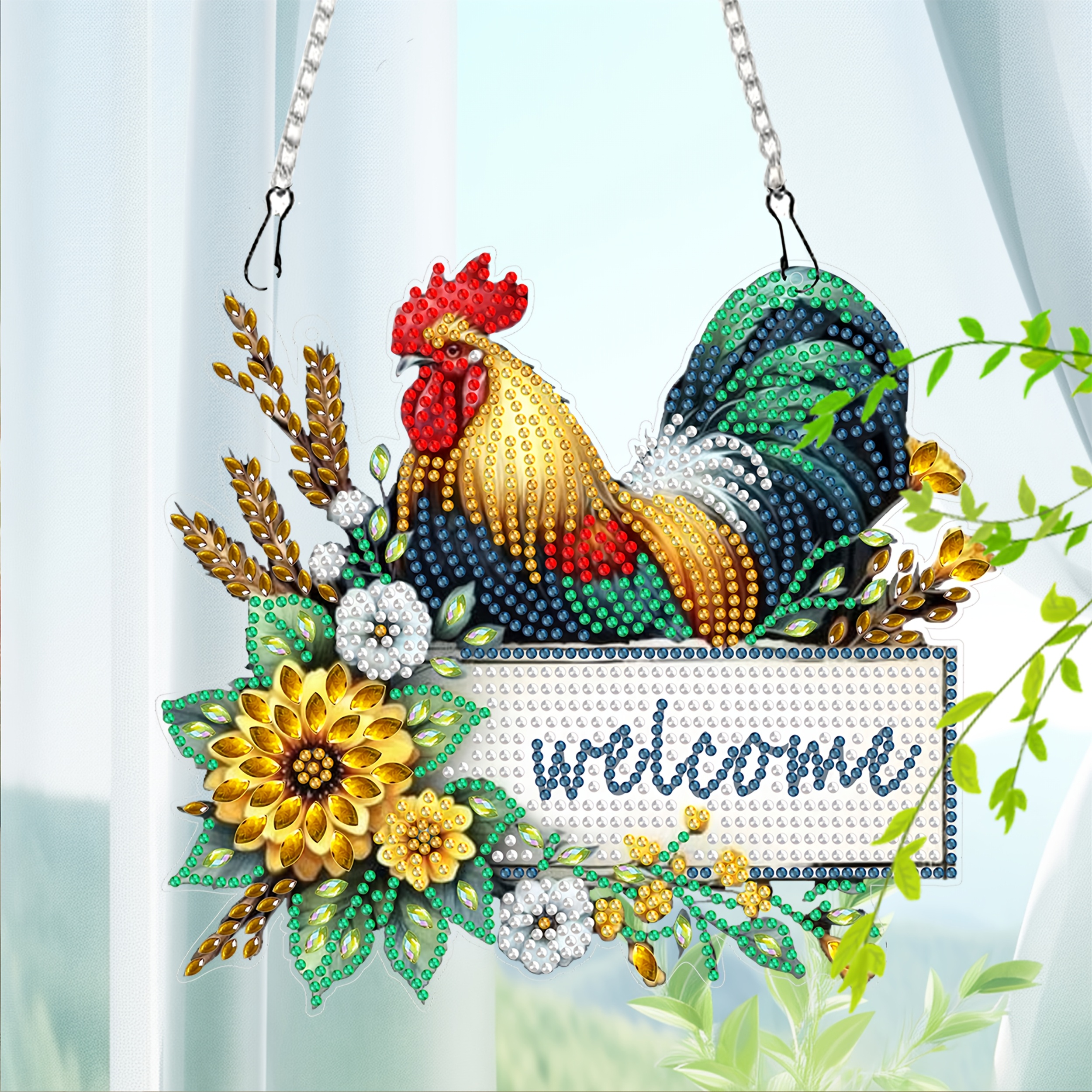 

5d Diamond Painting Kit - Rooster Welcome Sign | Acrylic Mosaic Craft For Home & Garden Decor | Perfect Handmade Gift For Holidays