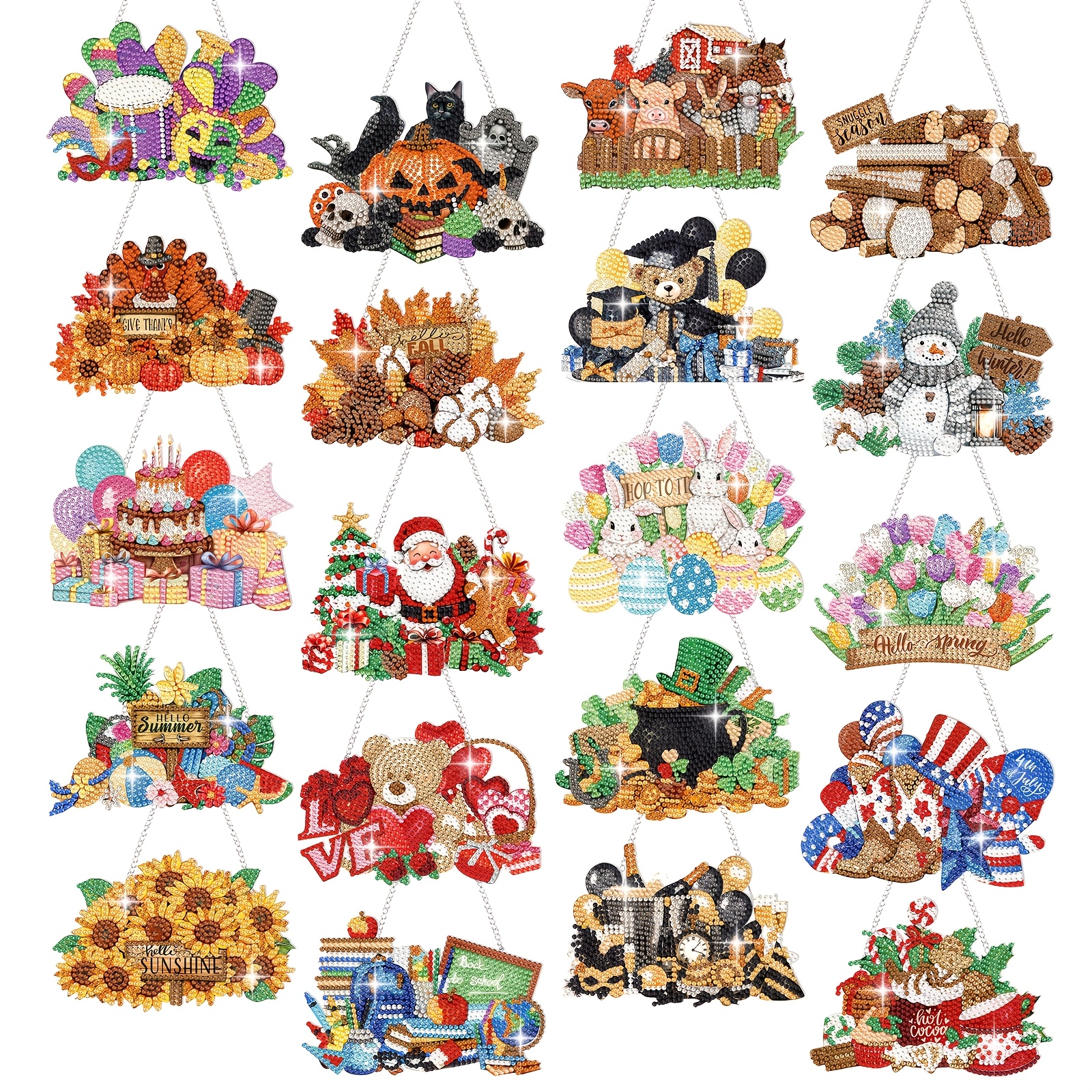 TEMU 20pcs Set Of Seasonal Flower Wreath Set, Holiday 5d Diy Painting Hanging Christmas Decoration, Adult Office Holiday Wall Home Decoration