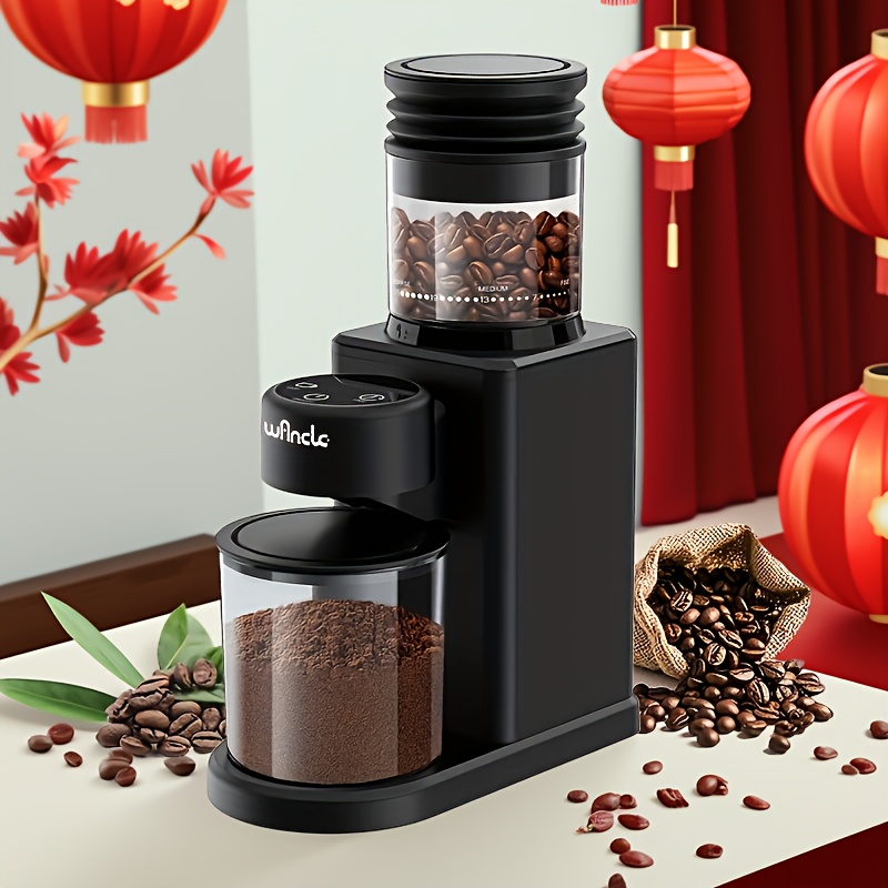 Image of Electric Coffee Grinder Coffee Bean Output With Cone Grinder - 25 Grinding Levels, Precision Timer, , Compact With Blower, 200 W Motor