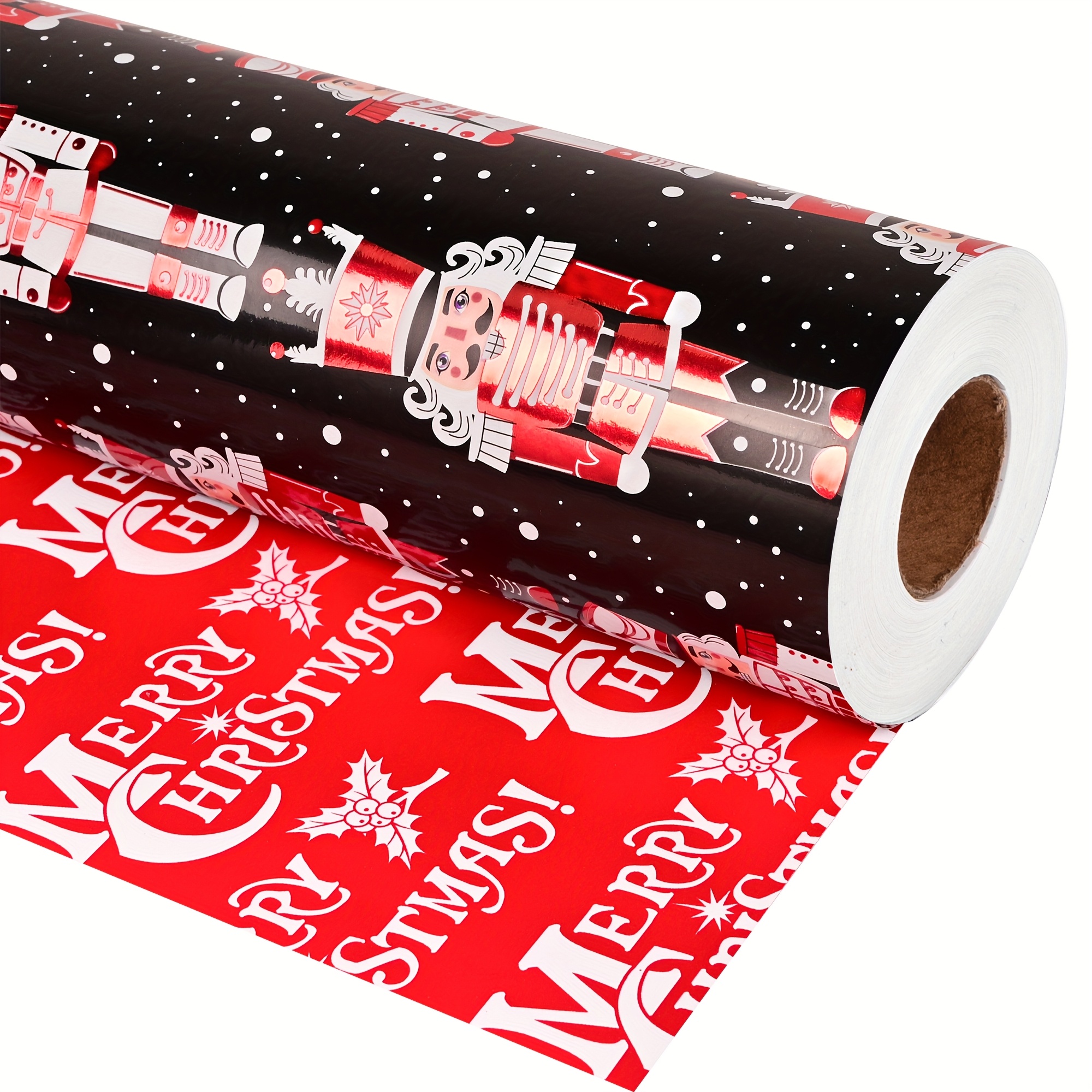 Image of 1 Roll Of Christmas Wrapping Paper - Double-sided Christmas Wrapping Paper Roll - Black Nutcracker Design, Ideal For Holiday Party Decorations, 17 Inches X 16.5 Feet