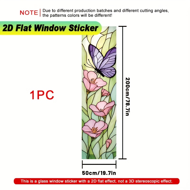 TEMU 2d Flat - 2d Flat - 1pc Of A 2d Flat Window Decal Featuring A Floral Stained , Measuring 50x200 Cm. This Electrostatic Privacy Film Is Removable