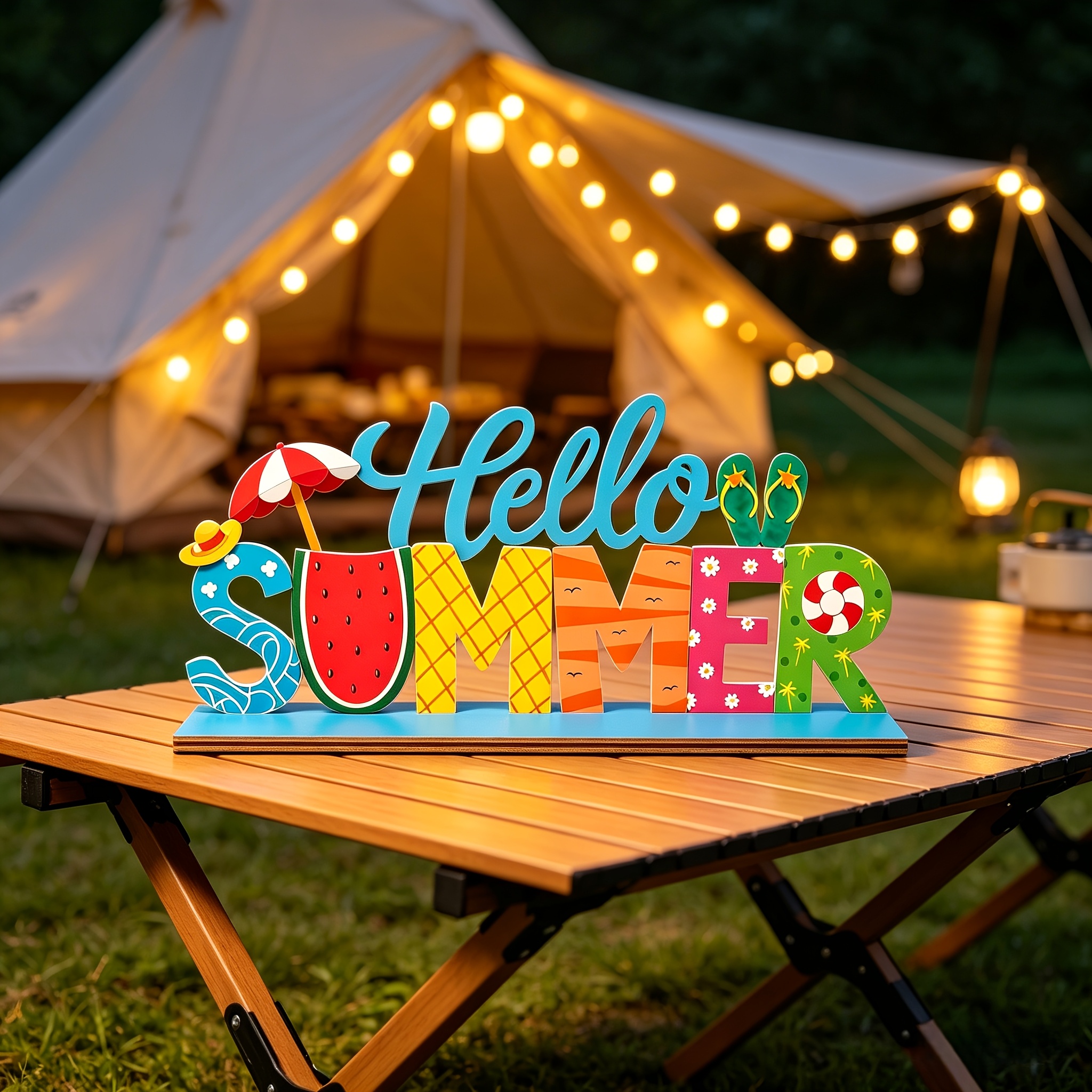 2d Flat Wooden Hello Summer Sign, Summer Decorations For Home, Office, Shelf, Mantel, Indoor, Beach Slippers Tabletop Centerpiece Decoration, Watermelon Red Decor (beach)
