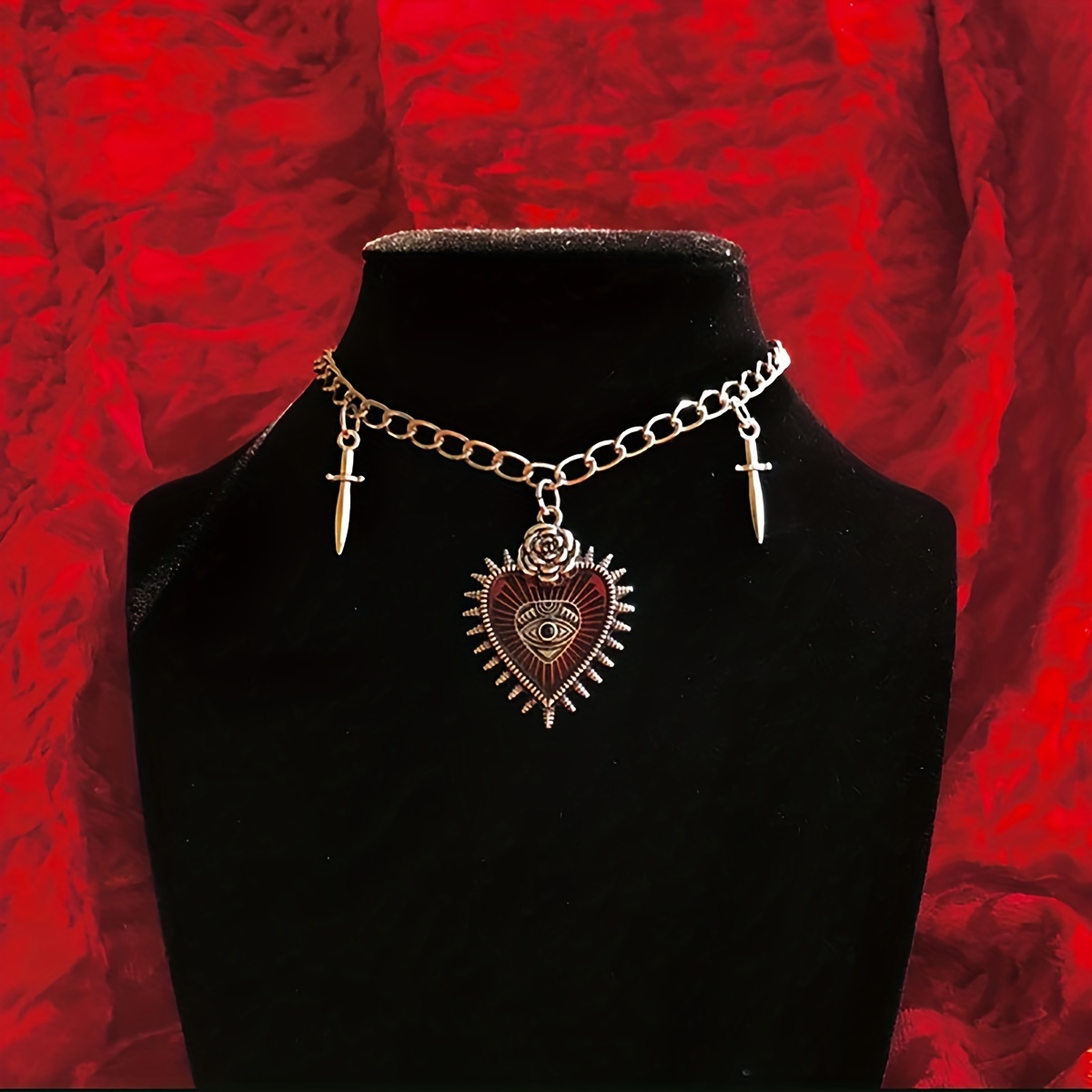 hip hop punk retro heart pendant necklace collarbone chain