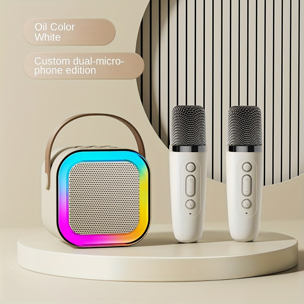 wireless version speaker microphone   1 surround sound 8h   usb type c charging non waterproof 800mah rechargeable lithium battery dual microphones for home karaoke and entertainment