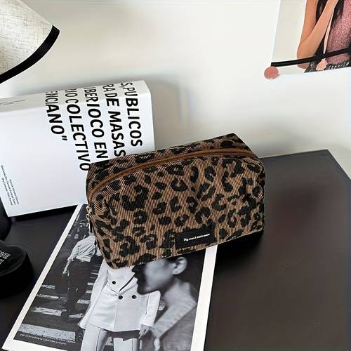 große kapazität modische leopardenmuster make-up-tasche – langlebiges , geruchlos, reißverschluss, ideal für reisen den täglichen gebrauch, make-up-reisetasche, stylischer make-up-organizer, sicherer reißverschluss