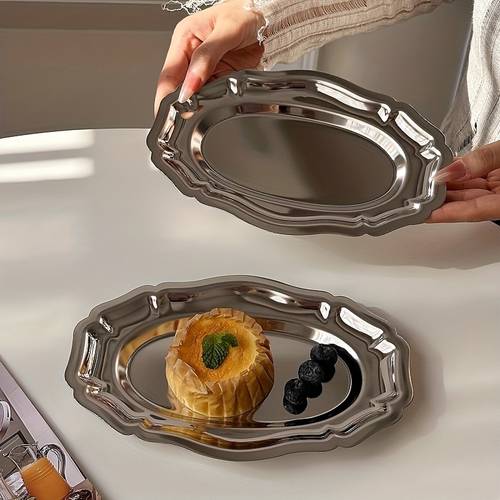 1pc 304 stainless steel oval serving platter reusable dishwasher tray easy clean for home picnic camping wedding party