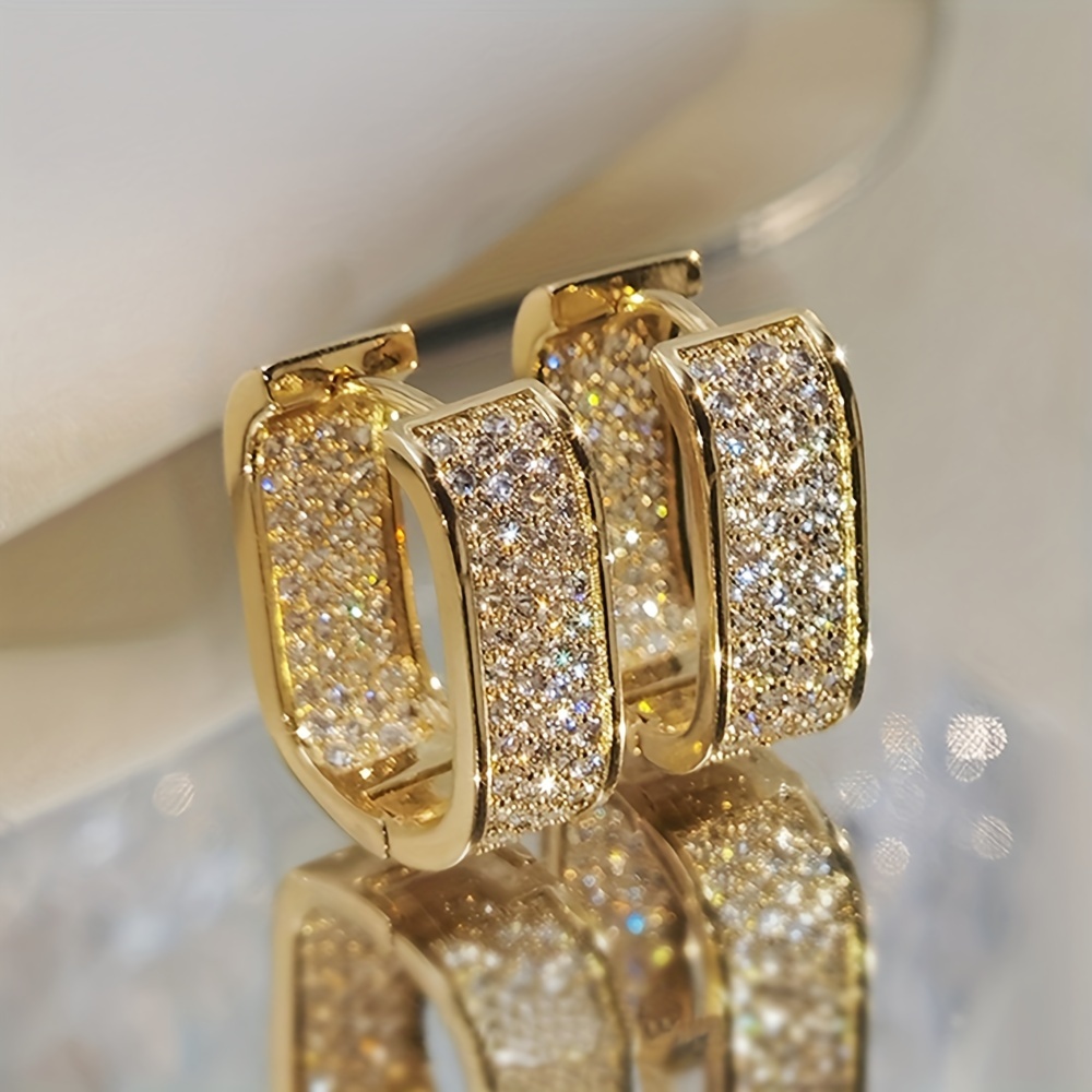 TEMU Elegant Micro-inlaid Zirconia Earrings With A Simple And Luxurious High-end Feel, Full Of Retro Style Temperament Ear Studs Earrings