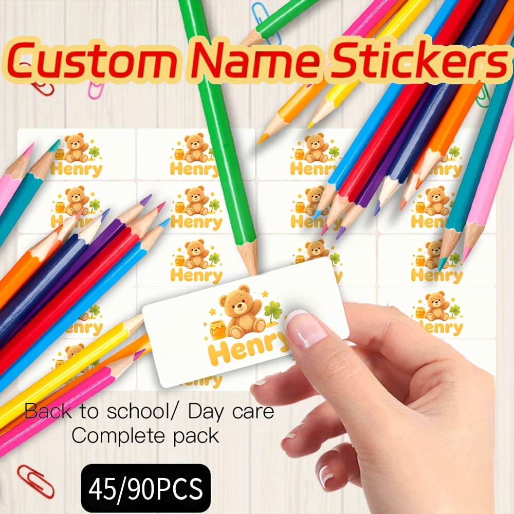 45/90pcs Little Bear Four-Leaf Clover Custom Name Stickers