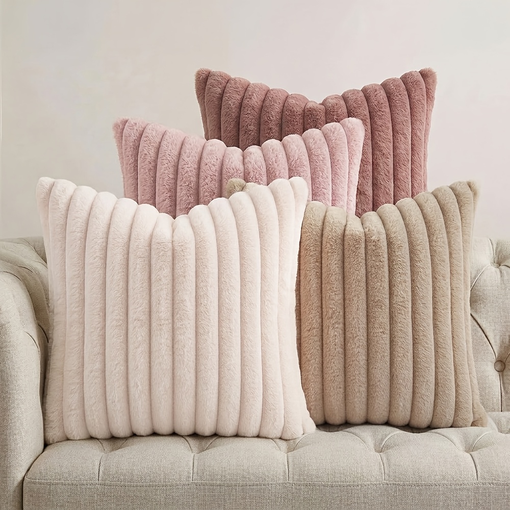TEMU Set da 4 federe per cuscini decorativi in morbida pelliccia , 16in*16in/18in*18in/20in*20in, federe quadrate per cuscini color Morandi, federe a