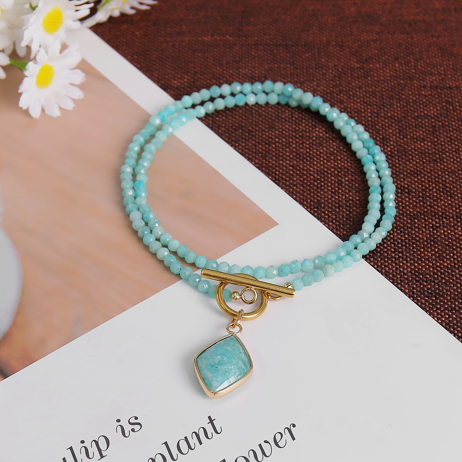 Minimalist Amazonite Rhombus Pendant Necklace, Unisex