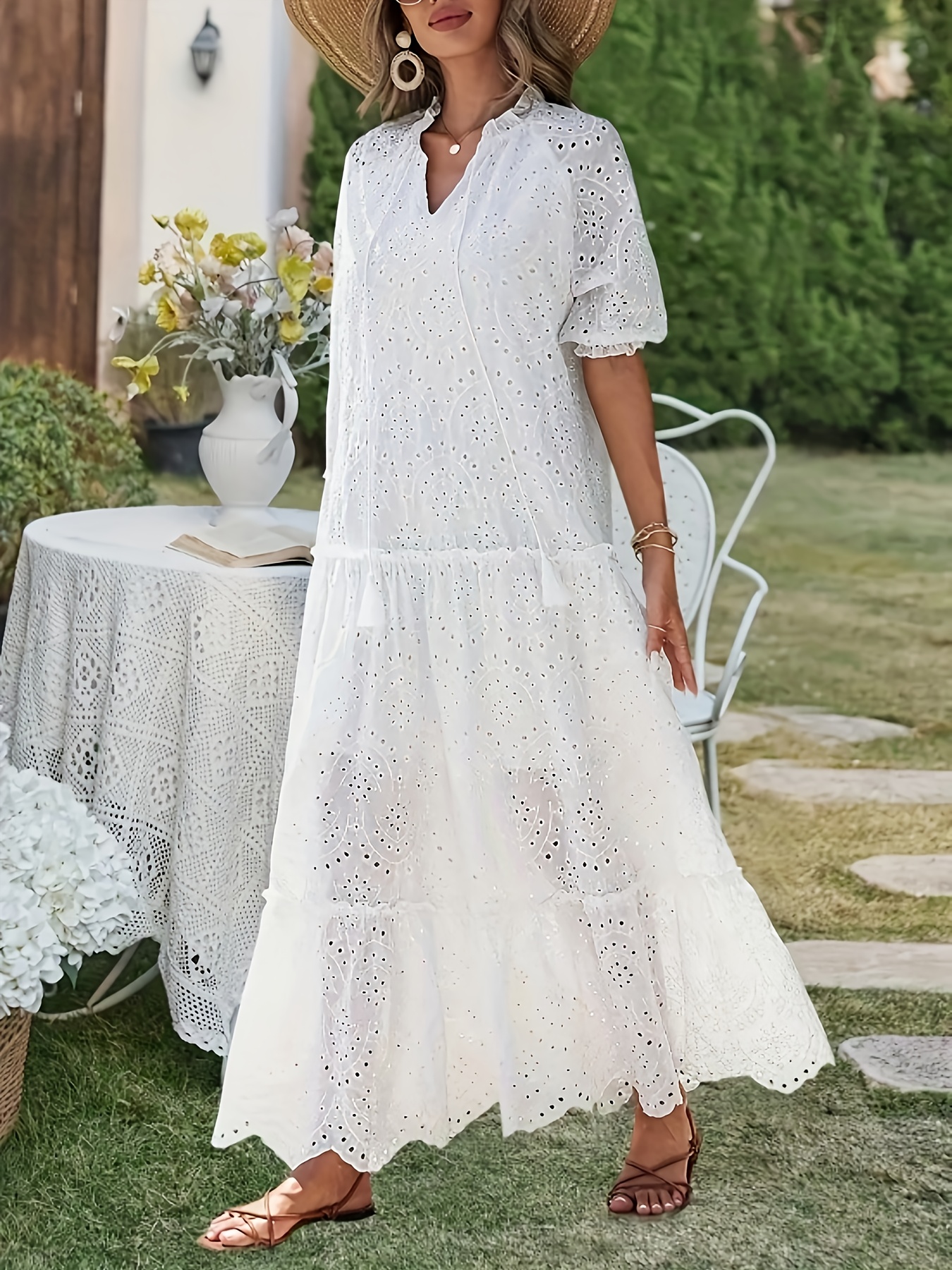 plus size plus size womens elegant white lace dress tassel - Temu Mexico