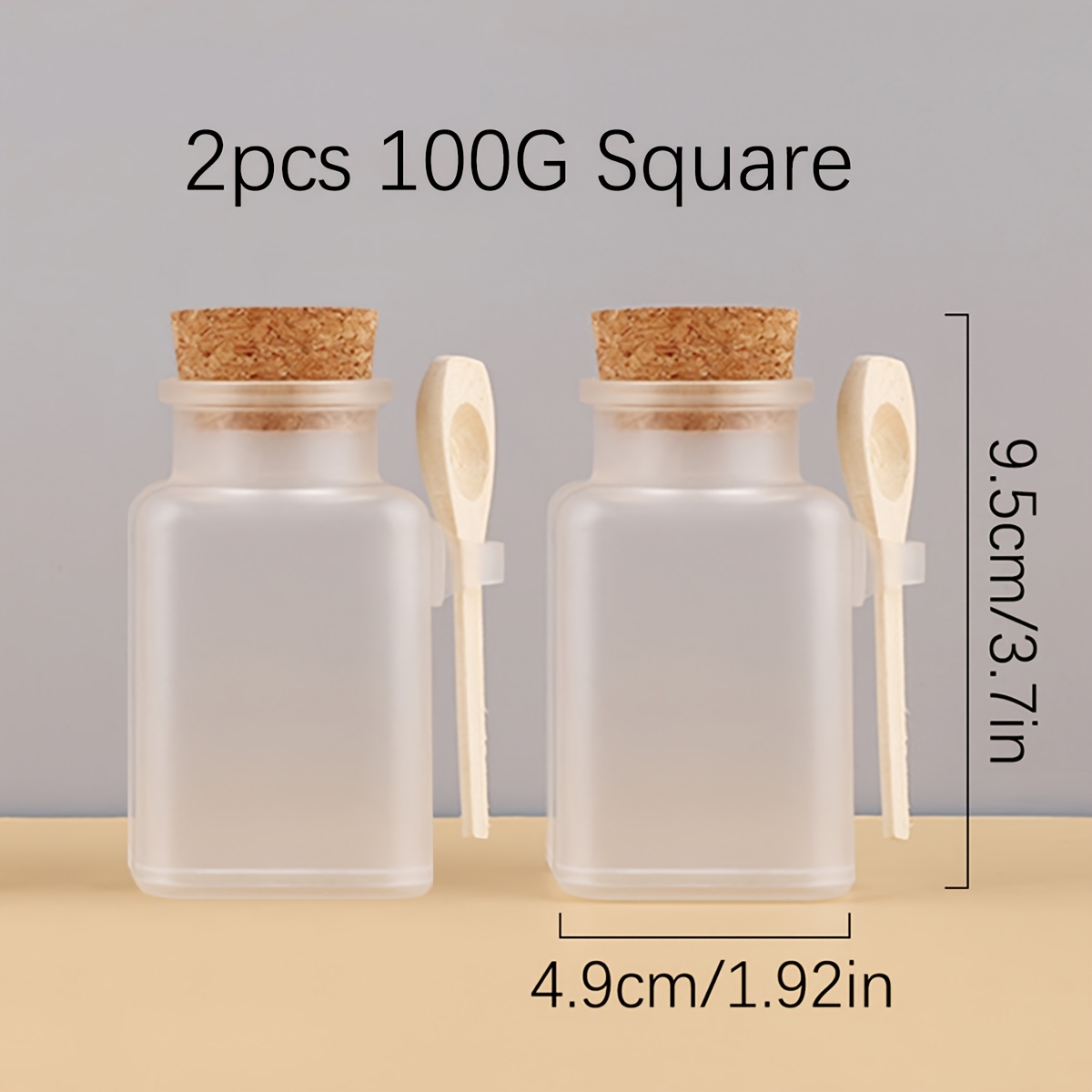 TEMU 2pcs 100g Frosted Matte Cosmetic Jars With Wooden Lids & Spoons - Reusable Bath Scrub Containers, Airtight Soft Cork Stoppers, High-quality