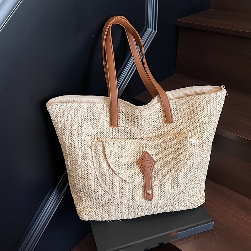 Miss Fong Straw Tote Bag Leather Handles Beach Bags Miss Fong