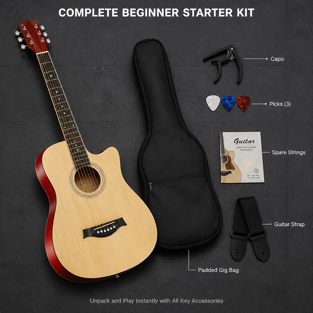 38 Inch Basswood Acoustic Guitar with Clear Resonance, Cutaway... product image 5