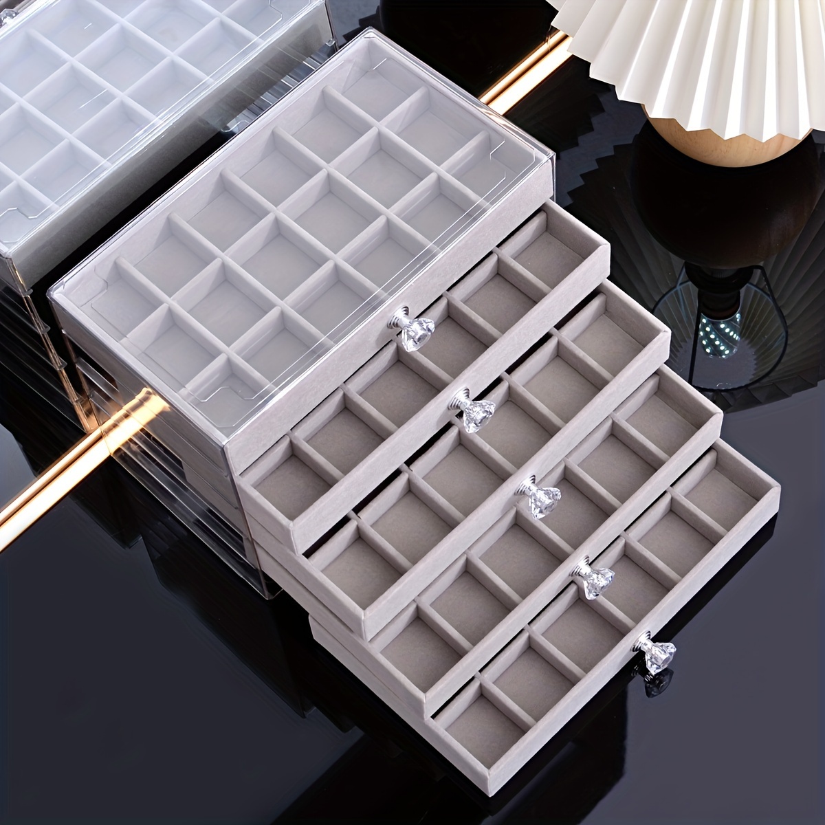 1 2pcs transparent home desktop 5 tier counter drawer jewelry box organizer multi functional divided storage box stackable drawers for bracelets rings earrings necklace holder jewelry case jewelry boxes Product details 14