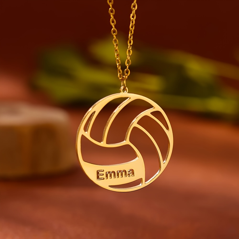 

1pc Custom Engraved Name Volleyball Pendant Necklace, Stainless Steel, Personalized Sports Jewelry, Minimalist Style, Perfect Gifts For Volleyball Players & Sports