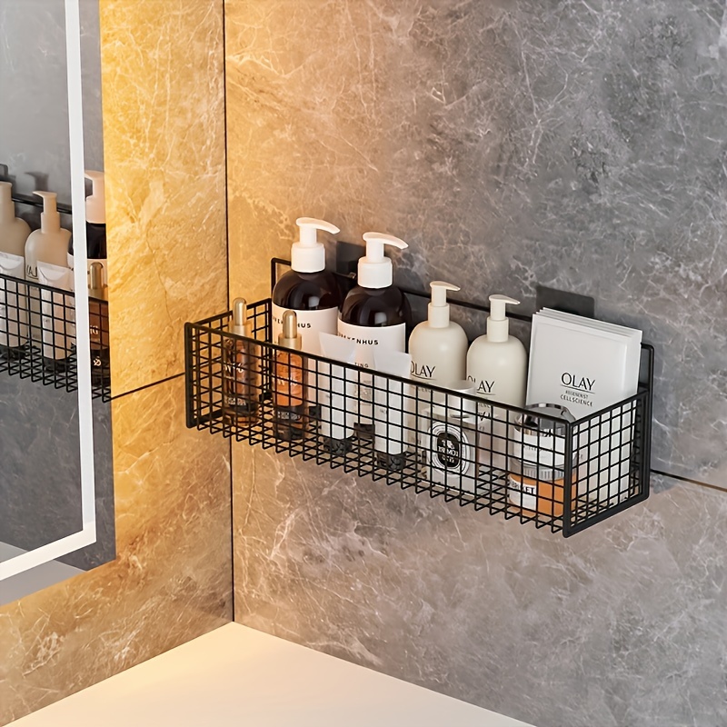 

Easy-install Metal Bathroom Organizer - Wall-mounted Storage Rack For Toiletries & Accessories, Formaldehyde-free