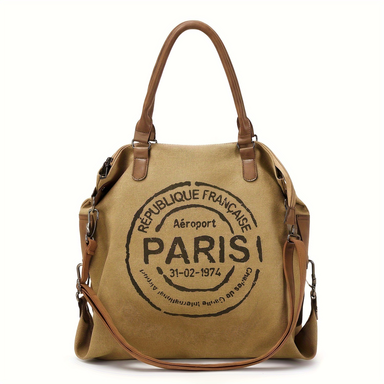 

Vintage Paris Republique Canvas Tote Bag - Casual Shoulder Handbag With Back Pocket - Stylish Crossbody Travel Purse With Aesthetic Design