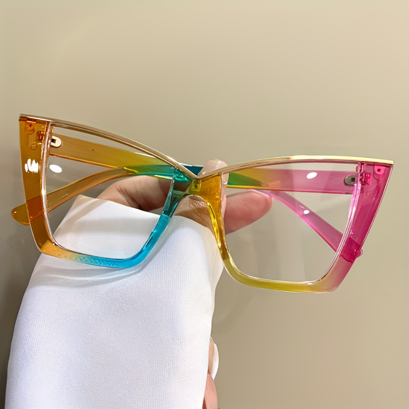 

Chic Cat Eye Blue Light Blocking Glasses - Color Block Frame, Clear Lens Computer Spectacles For Men & Women