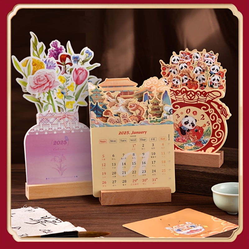 

2025 Wooden Frame Desk Calendar Cute Creative Mini Desk Calendar Making Decorative Ornaments Notepad Calendar Desk Calendar