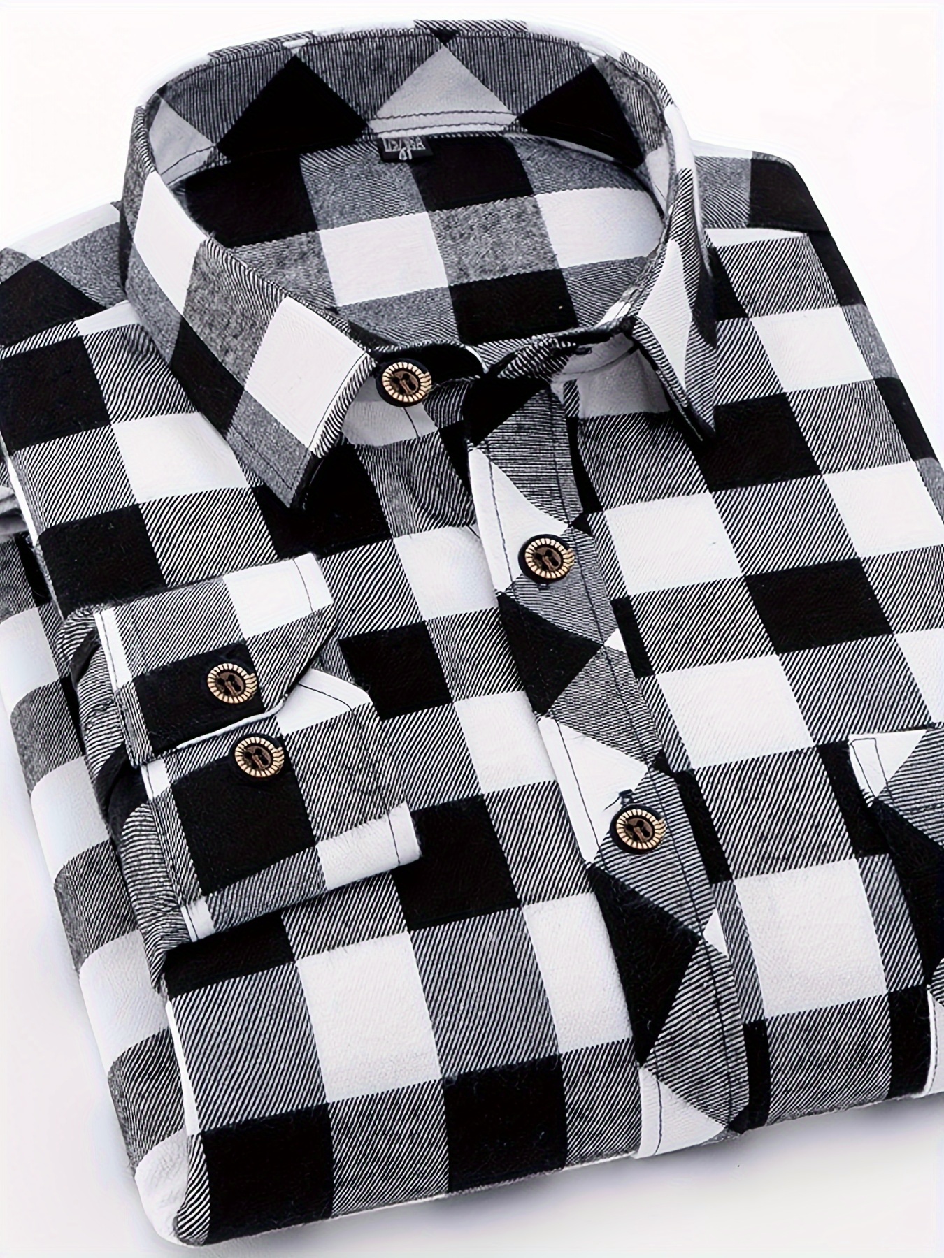 *'s Black White Checkered Shirt Classic Collar Long Sleeve Dress  Shirt with Chest Pocket Button Formal Casual Wear, Si