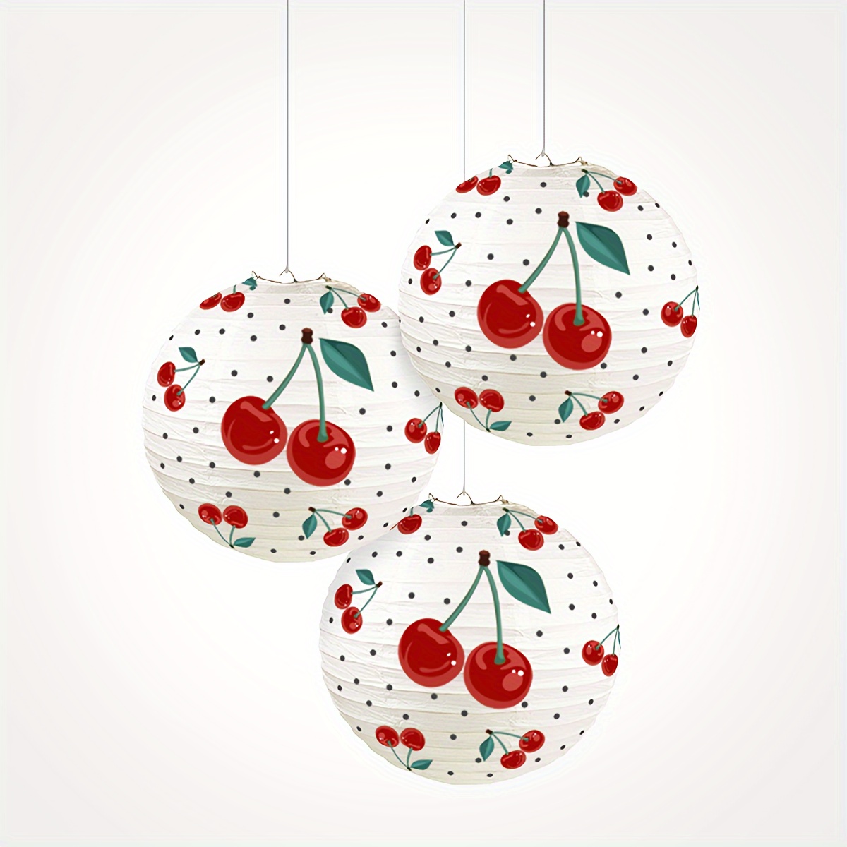 

Set, Cherry Paper Lantern Set - 3 Printed Cherry Themed Lanterns For Home Decor & Garden Parties Elegant Cherry Patterned Paper Lantern Set For Event Decorations & Unique Housewarming Gifts