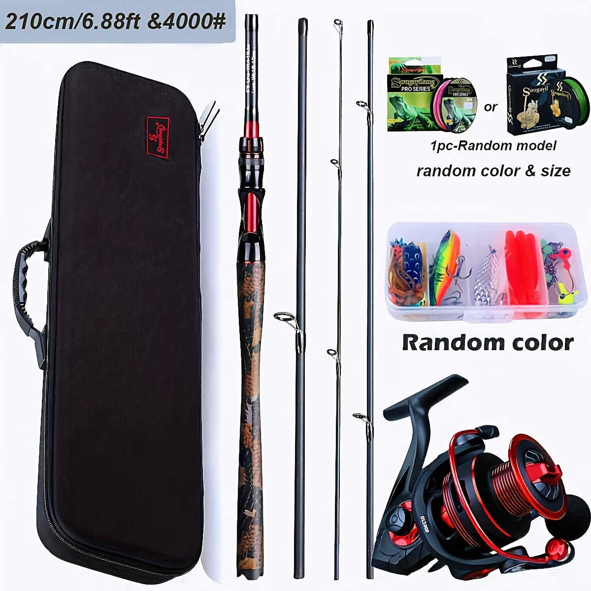 Sougayilang Lure Tackle Bag Set Premium Fishing Rod And Reel Combo 4-piece Carbon Fiber Fishing Rod And 12+1bb Spinning Reel 100m Pe Fishing Line With Lures And Accessories (fishing Line Color )