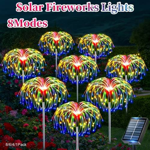 8pack 6pack 4 1pack solar sparkling firework lights 8 speed outdoor fairy lights ip65 solar flashing landscape lights suitable for gardens courtyards backyards patios lawns christmas lawns parties