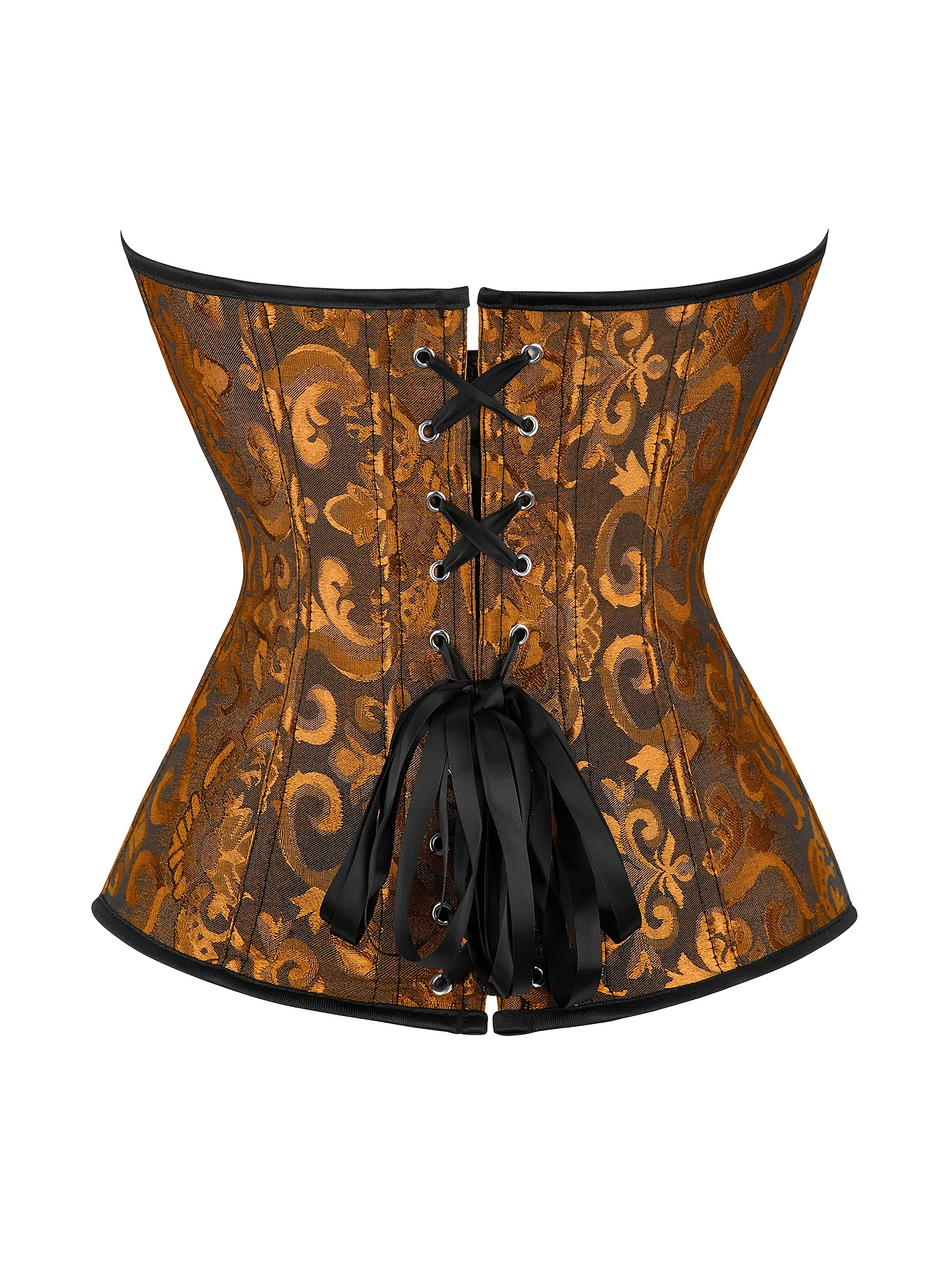 White Lace-Up Corset Top - Strapless, Tummy Control, Slimming Fishbone Bustier with Floral Jacquard Design, Front Hook Closure for Women