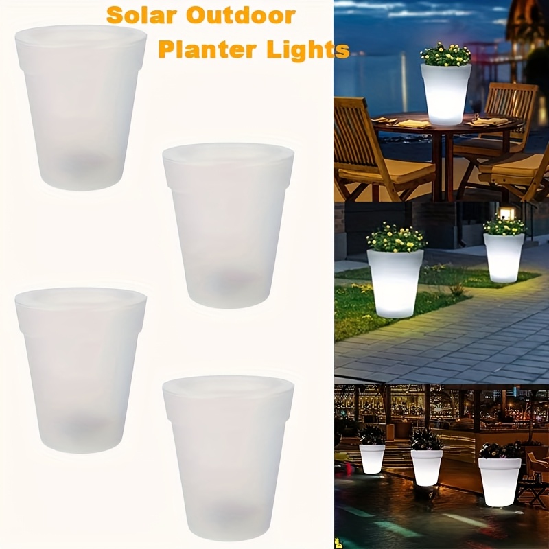 2 4pcs outdoor solar light round planter   led planter ip44 lighted plant pot outdoor decoration suitable for house balcony doorway decoration patio garden